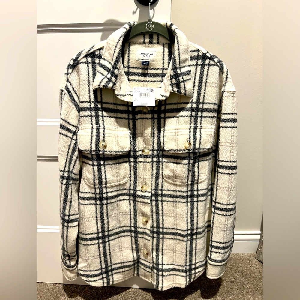 American Eagle Over Sized Button Down, XS, White/Cream with Black, NWT